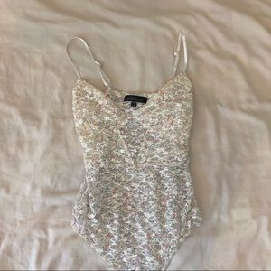 Cream Floral Bustier Lace Bodysuit